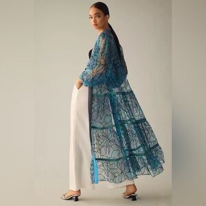 Bl-nk ANTHROPOLOGIE Tulle Duster Kimono Blue Women’s Size OS Swim Embroidered